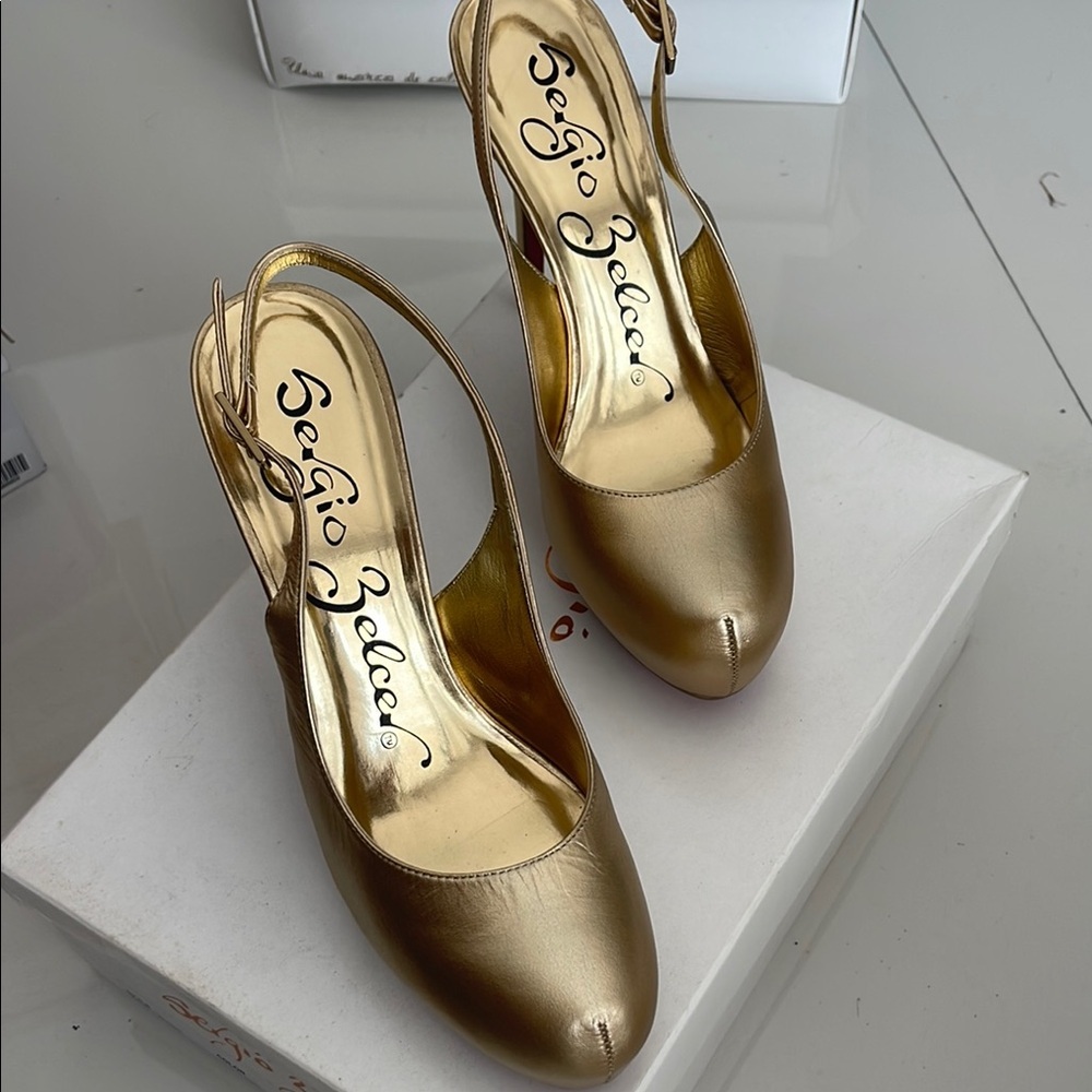 Sergio Zelcer Gold Slingback Heels